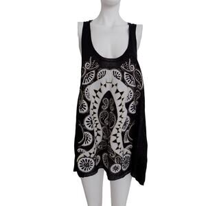 DKNY tunic coverup swimsuit cover up size Medium NWOT linen black applique